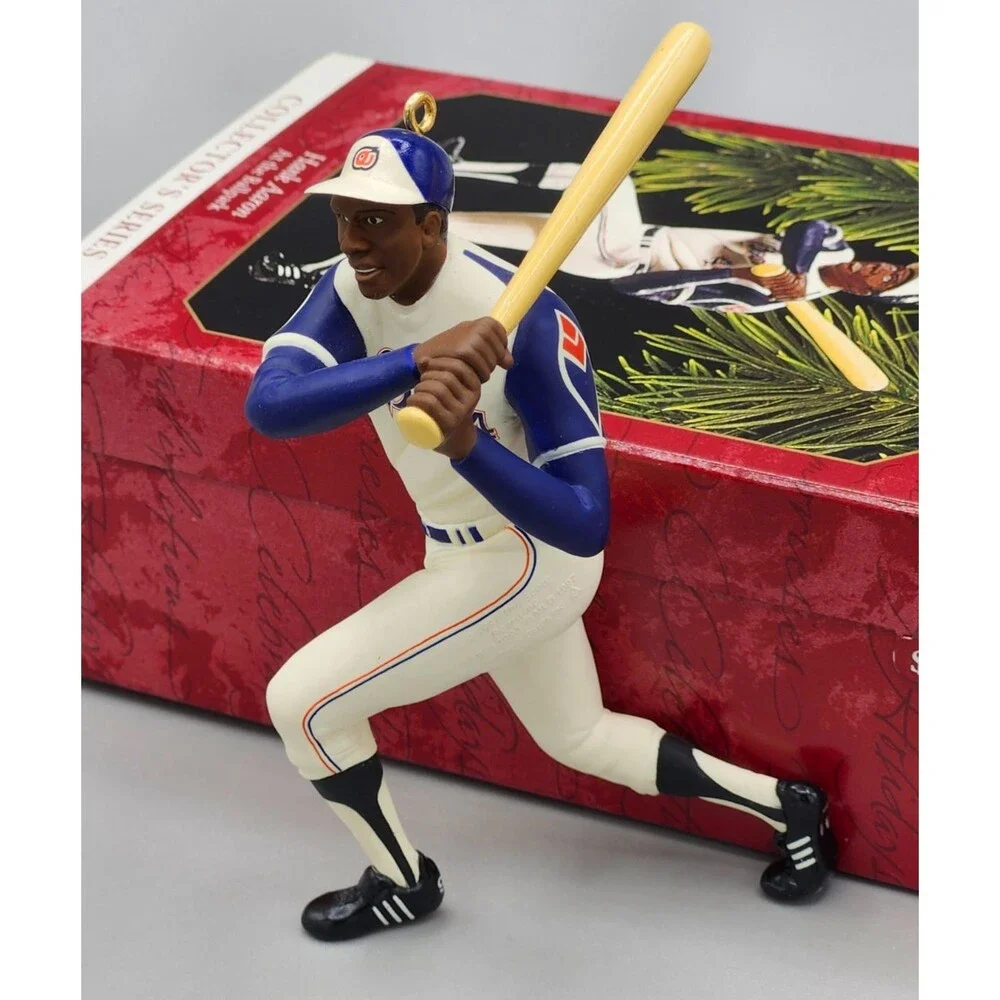 1997 Hallmark Hank Aaron At The Ballpark Christmas Tree Ornament & Trading Card